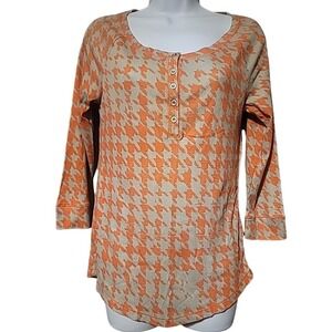 Mudd Y2K‎ Womens Orange Houndstooth Waffle Knit Henley Thermal Top Large